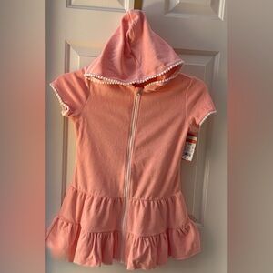 Cat & Jack Hooded Swimsuit Cover Up Coral Pink Sz M / 8 NWT